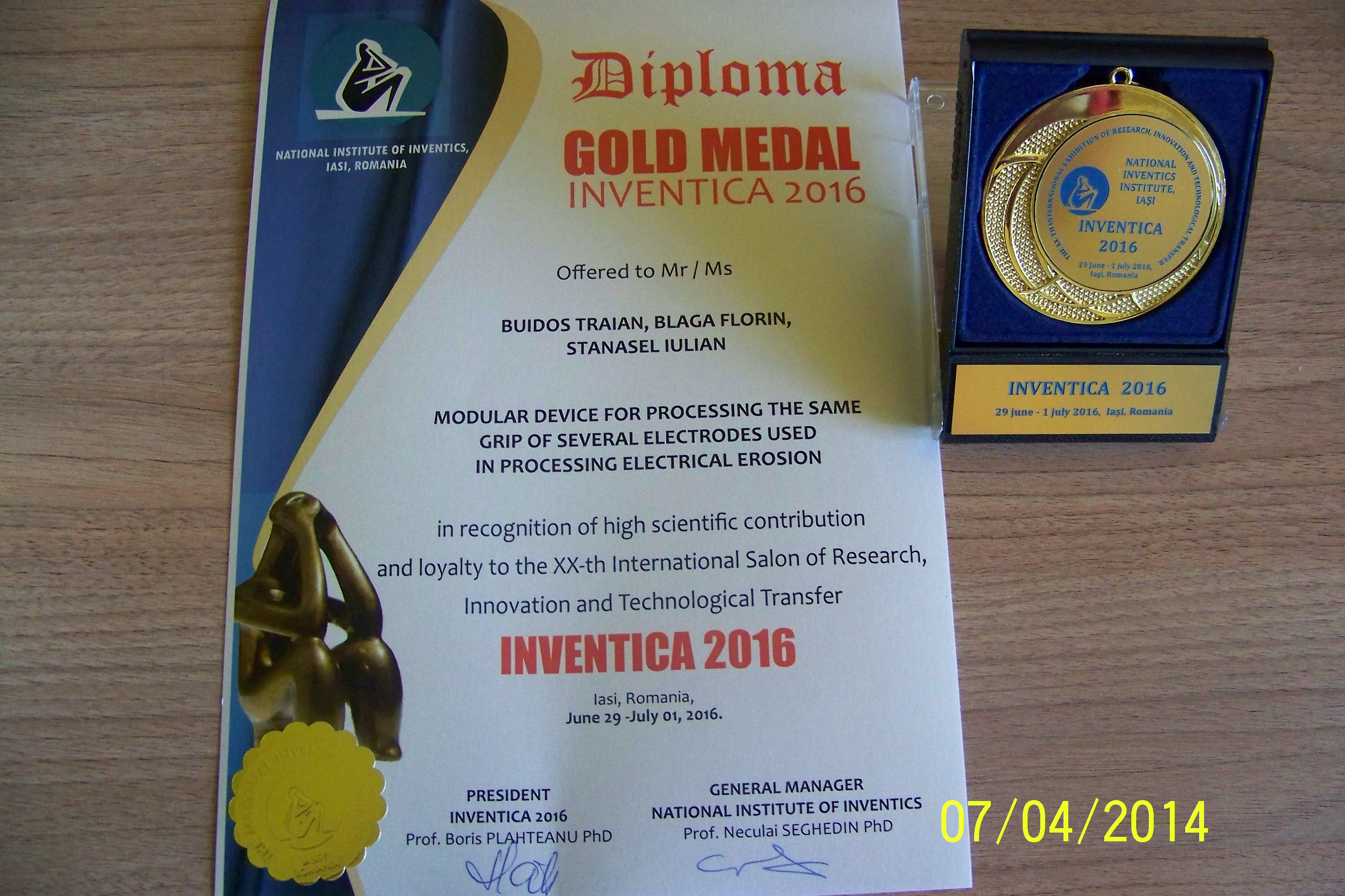 Premii Universitatea Ordea Salon Inventica Iasi 2016