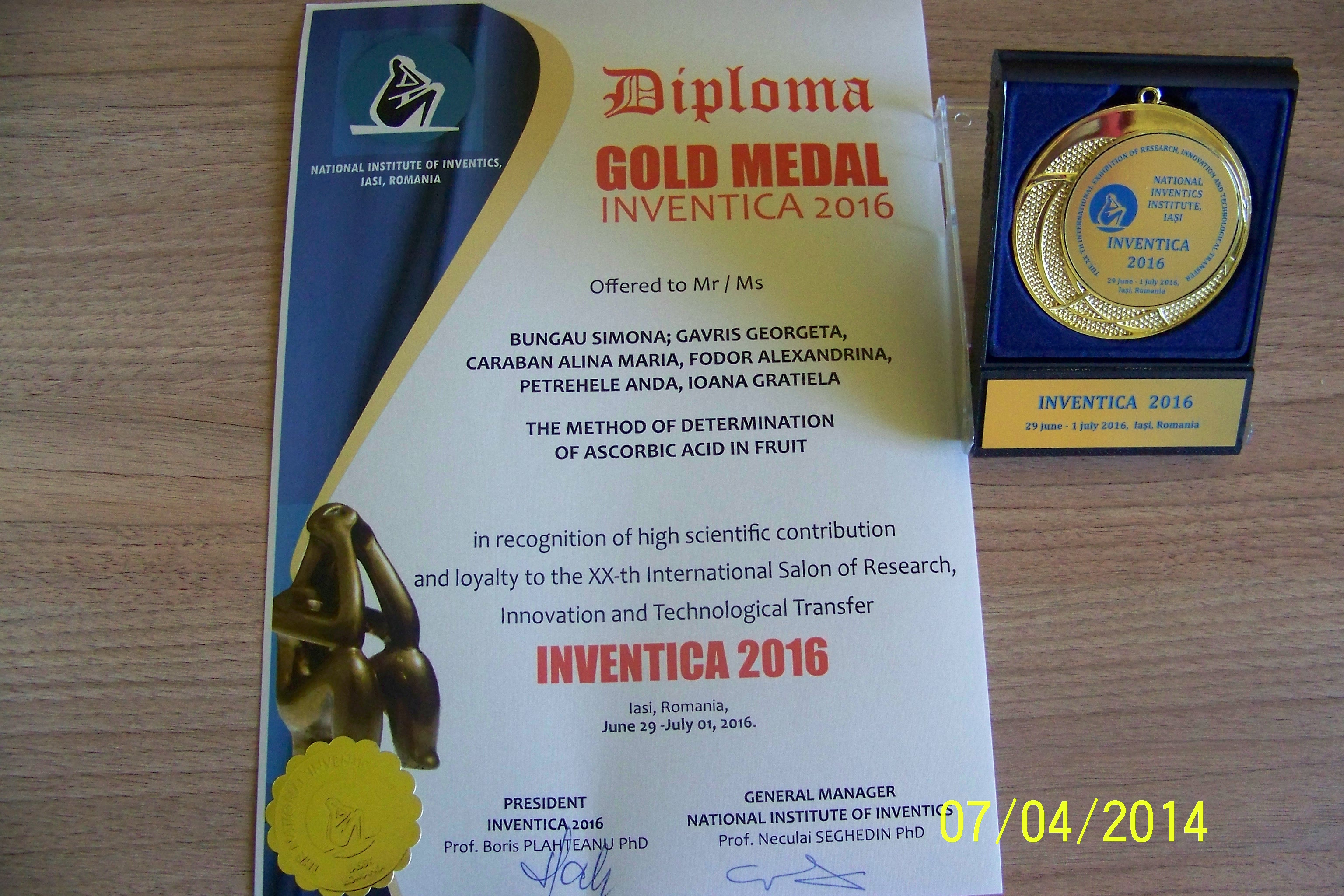 Premii Universitatea Ordea Salon Inventica Iasi 2016