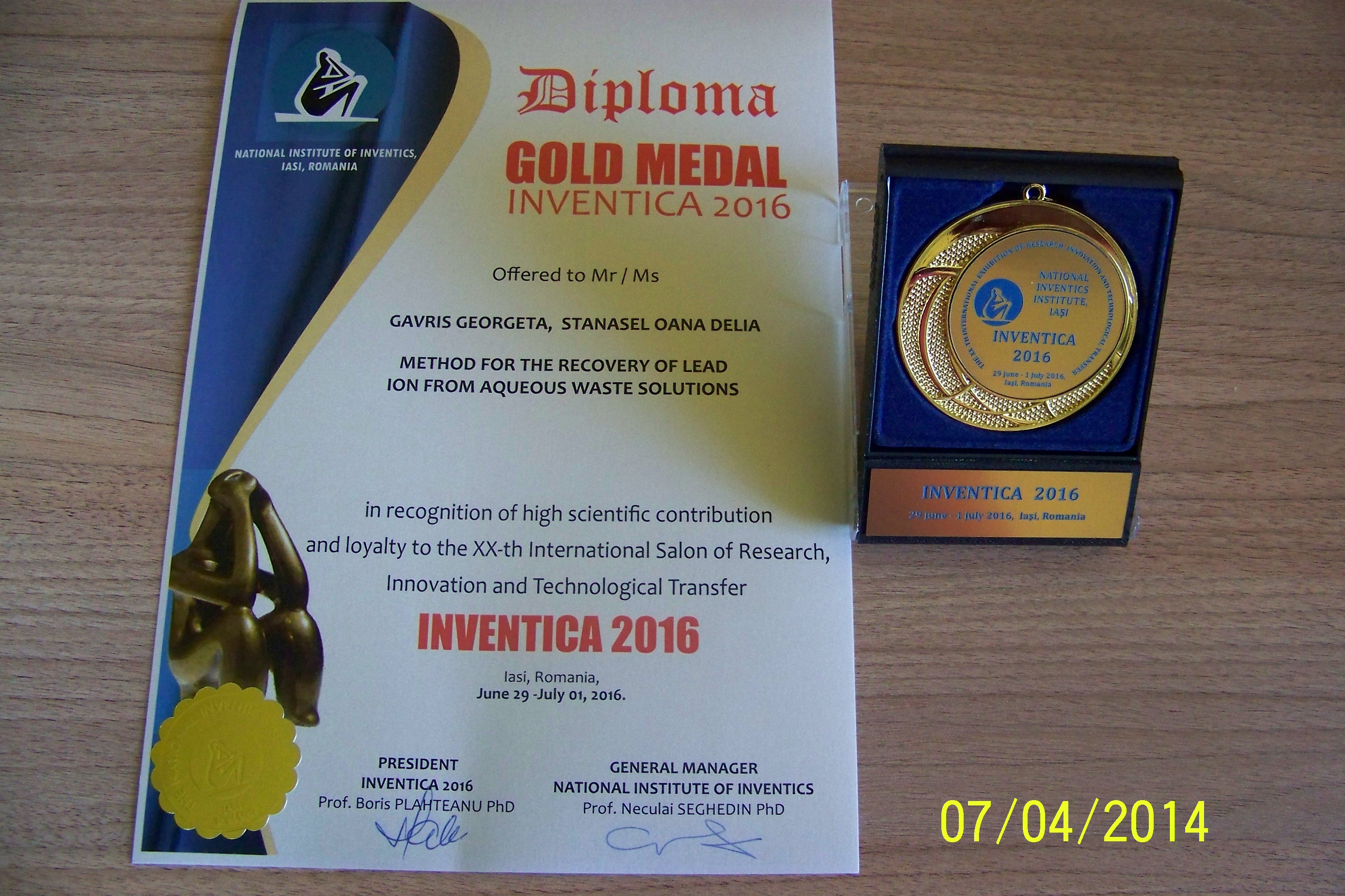 Premii Universitatea Ordea Salon Inventica Iasi 2016