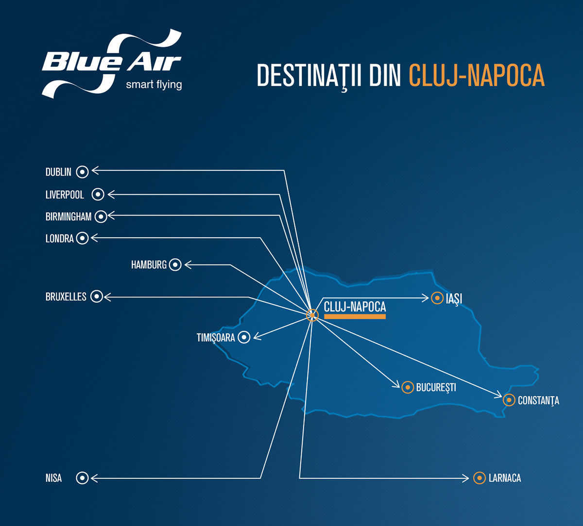 In timp ce Aeroportul Oradea “negociaza”, de pe Aeroportul Cluj mai pleaca 4 rute europene cu Blue-Air