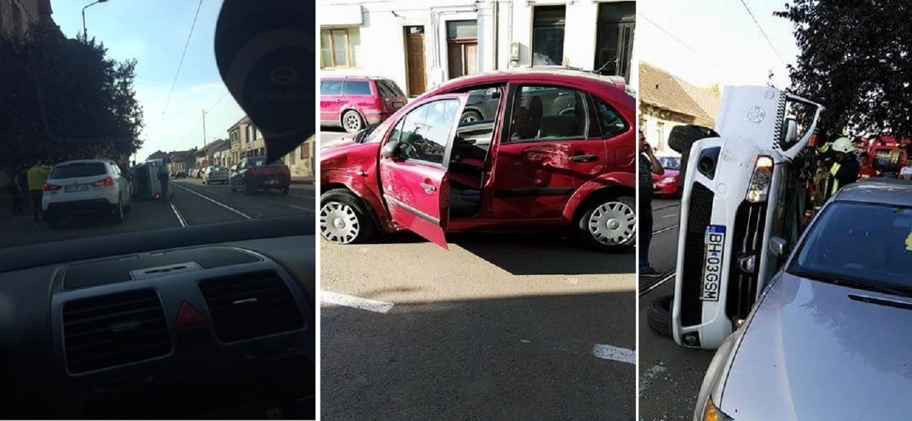 Accident pe str Primariei, o gravida transportata la spital dupa ce taxiul in care se afla s-a rasturnat
