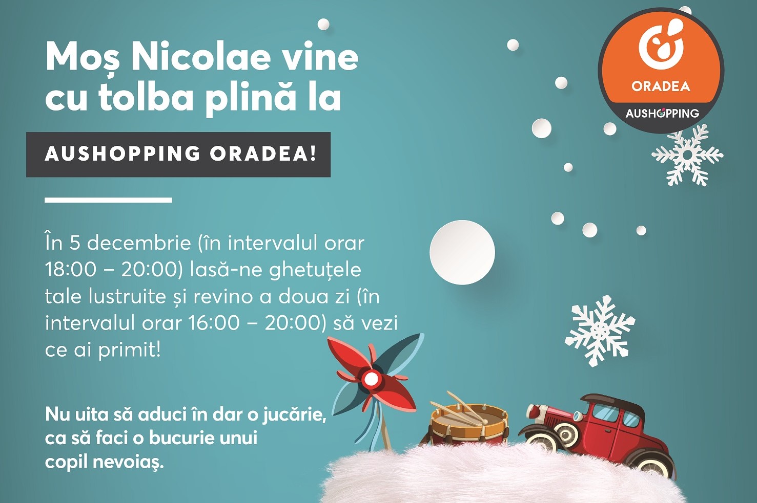 Din Decembrie, Centrul Comercial Aushopping Oradea dă startul la colind și fapte bune!