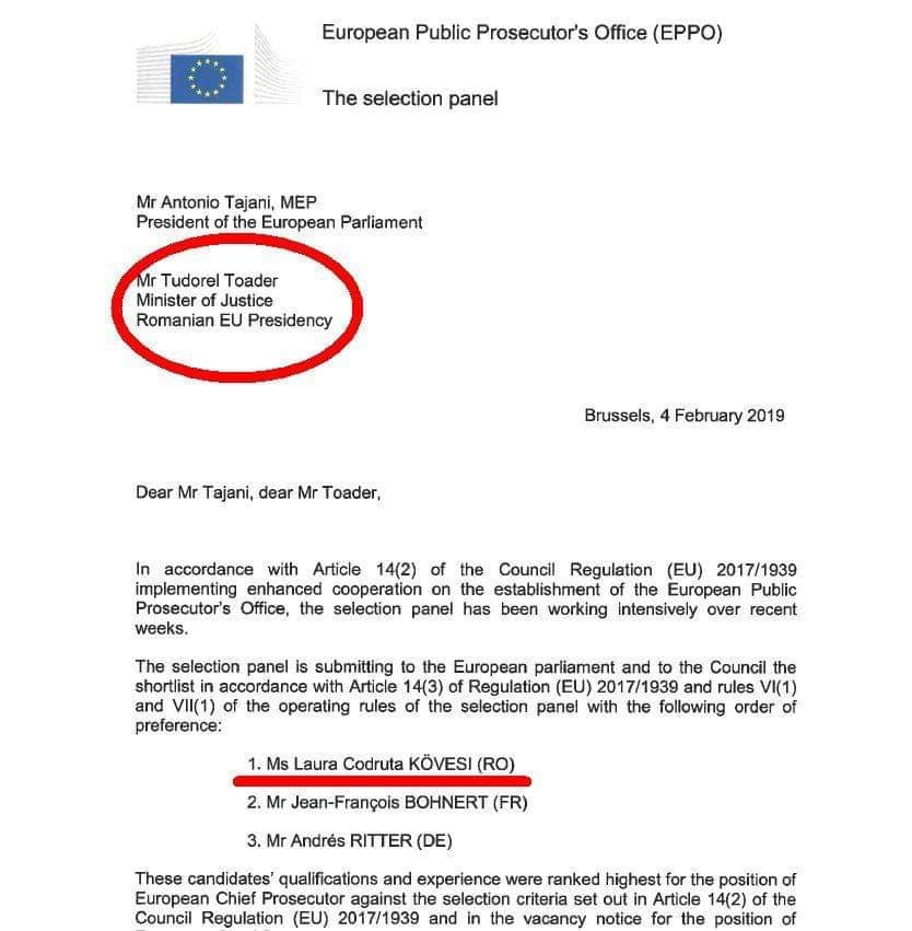 Document kovesi favorita procuror sef UE