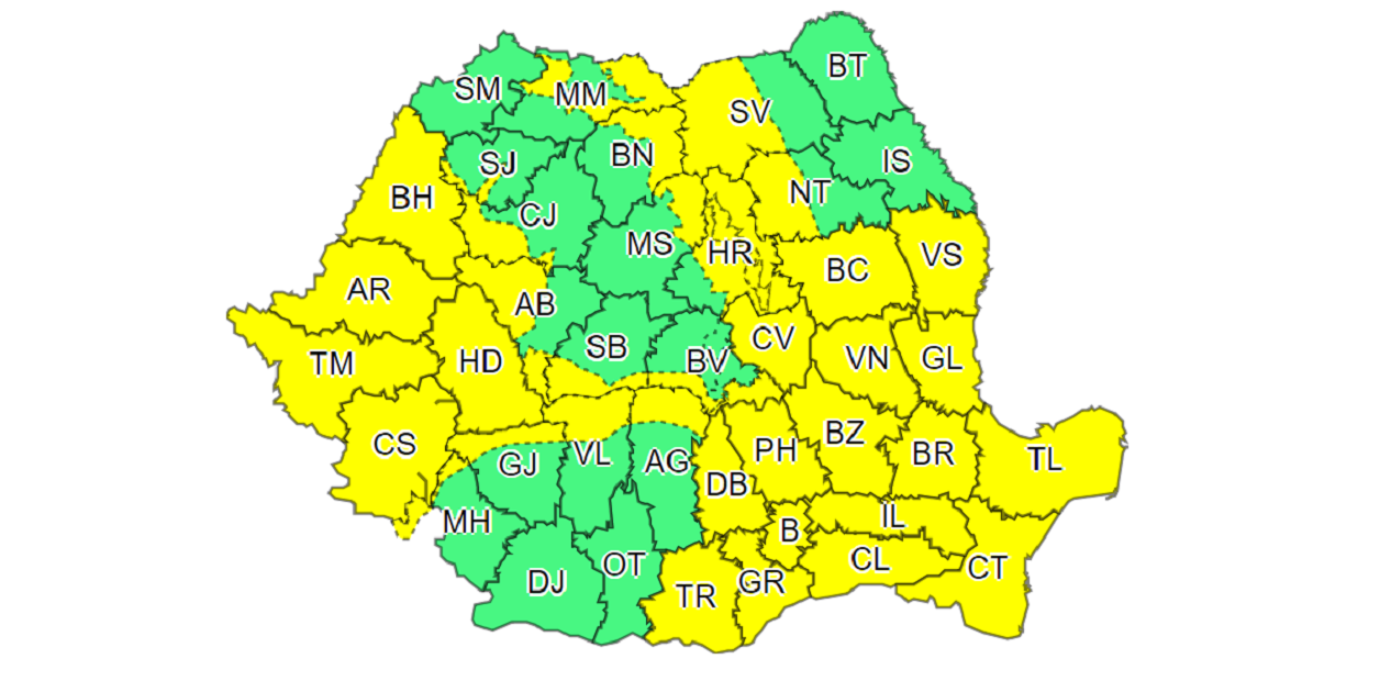 Racire accentuata a vremii. ANM a emis un COD GALBEN  pentru judetul Bihor