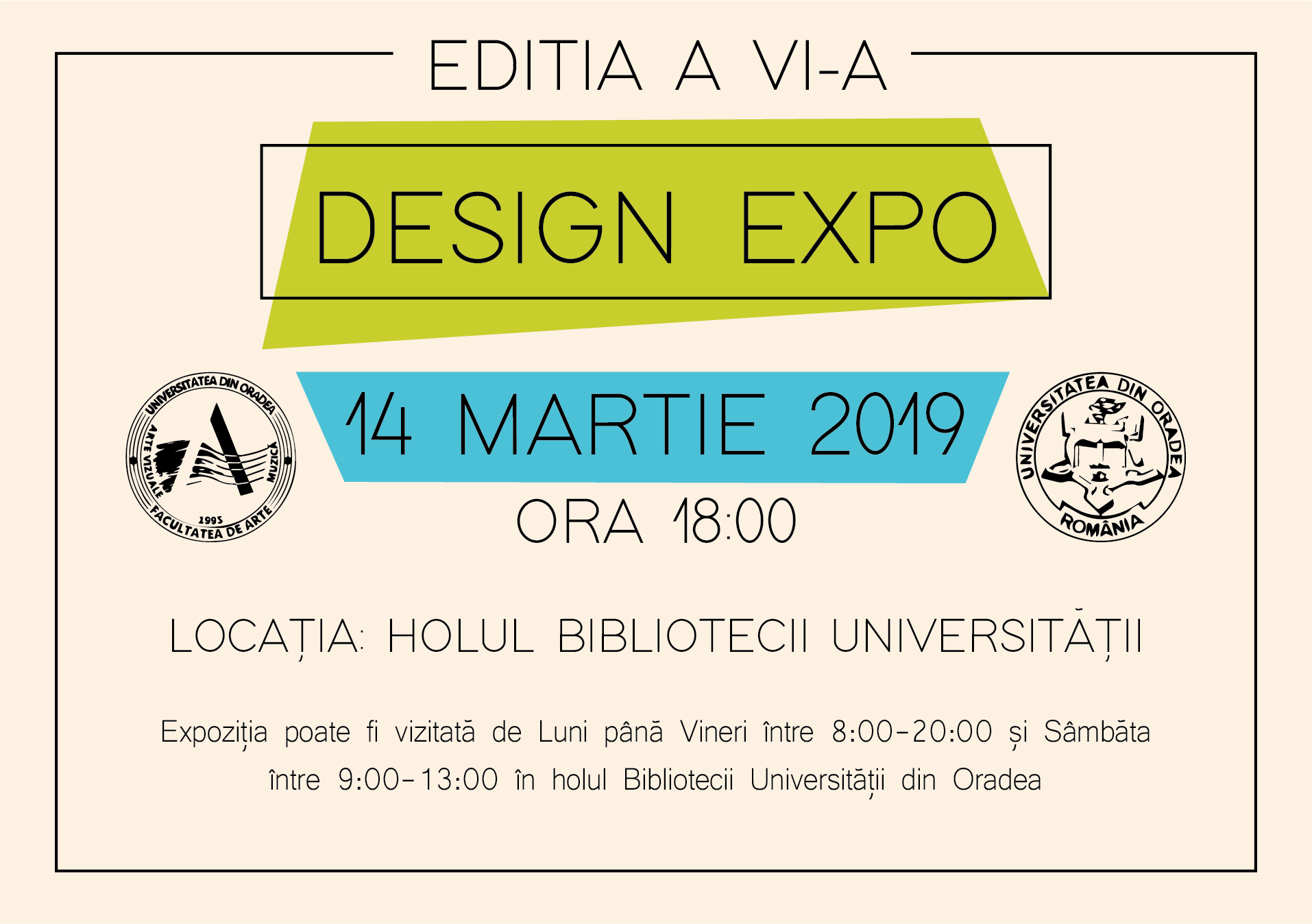 Departamentul de Arte Vizuale din cadrul Facultății de Arte a Universității din Oradea, organizeaza DESIGN EXPO 2019