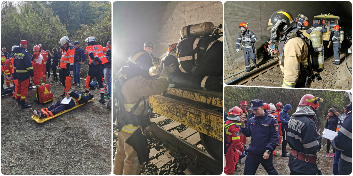 15 autospeciale ISU au participat la stingerea unui incendiu produs intr-un tunel feroviar dintre Suncuius si Vadu Crisului, intr-o simulare a unui Plan rosu de interventie