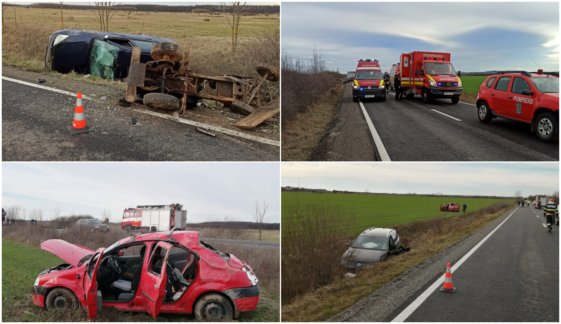 Accident grav cu 7 persoane, in care au fost implicate 3 autoturisme, in Salard. Victimele au fost transportate la spital