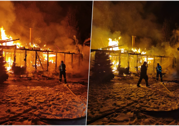 Incendiu violent la o cabana de lemn din Varciorog. Exista pericolul sa arda si alte cabane