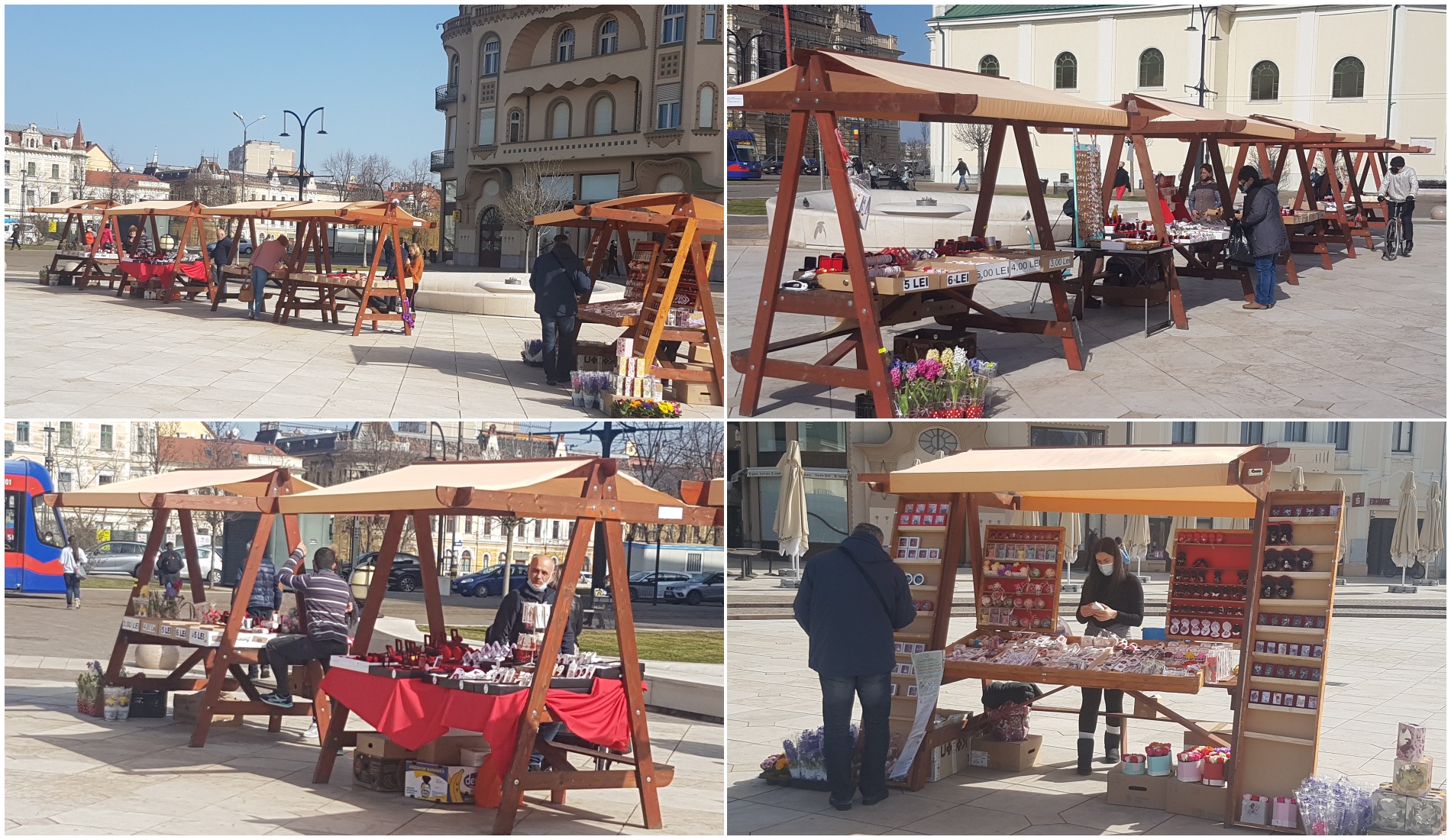 Standurile cu flori şi mărţişoare îi așteaptă pe cumpărători in Piata Unirii