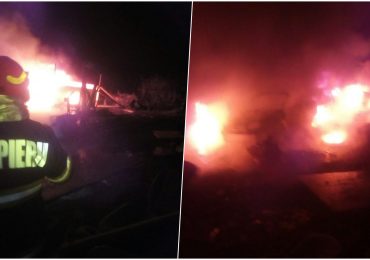 Mai multe autoturisme au luat foc, ieri seara, pe strada Gheorghe Doja din Oradea
