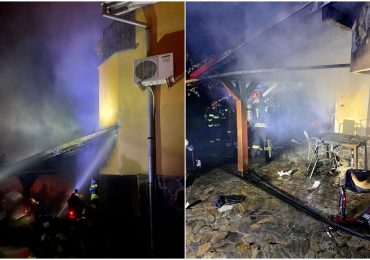 Incendiu violent la un bar din Oradea. Au ars terasa si mai multe acareturi din curtea proprietarului