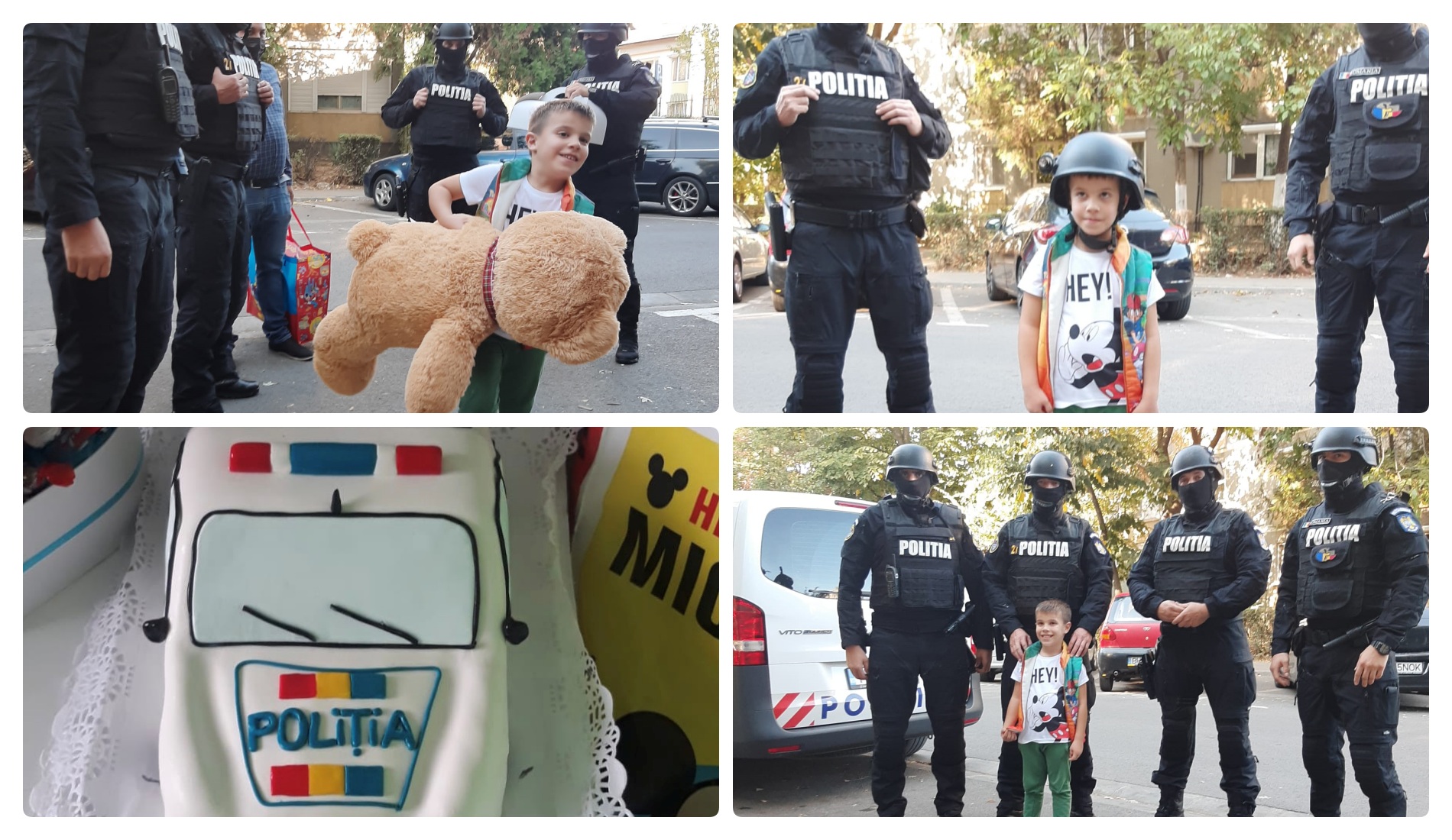 Polițiștii Serviciului pentru Acțiuni Speciale din cadrul Inspectoratului de Poliție Județean Bihor i-au făcut duminică, o surpriză unui puști de 6 ani din Oradea, căruia i-au cântat “La Mulți Ani!” și i-au dus daruri de ziua lui.