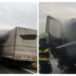 Un camion plin cu legume a luat foc astazi pe DN79, intre localitatile Salonta si Ciumeghiu
