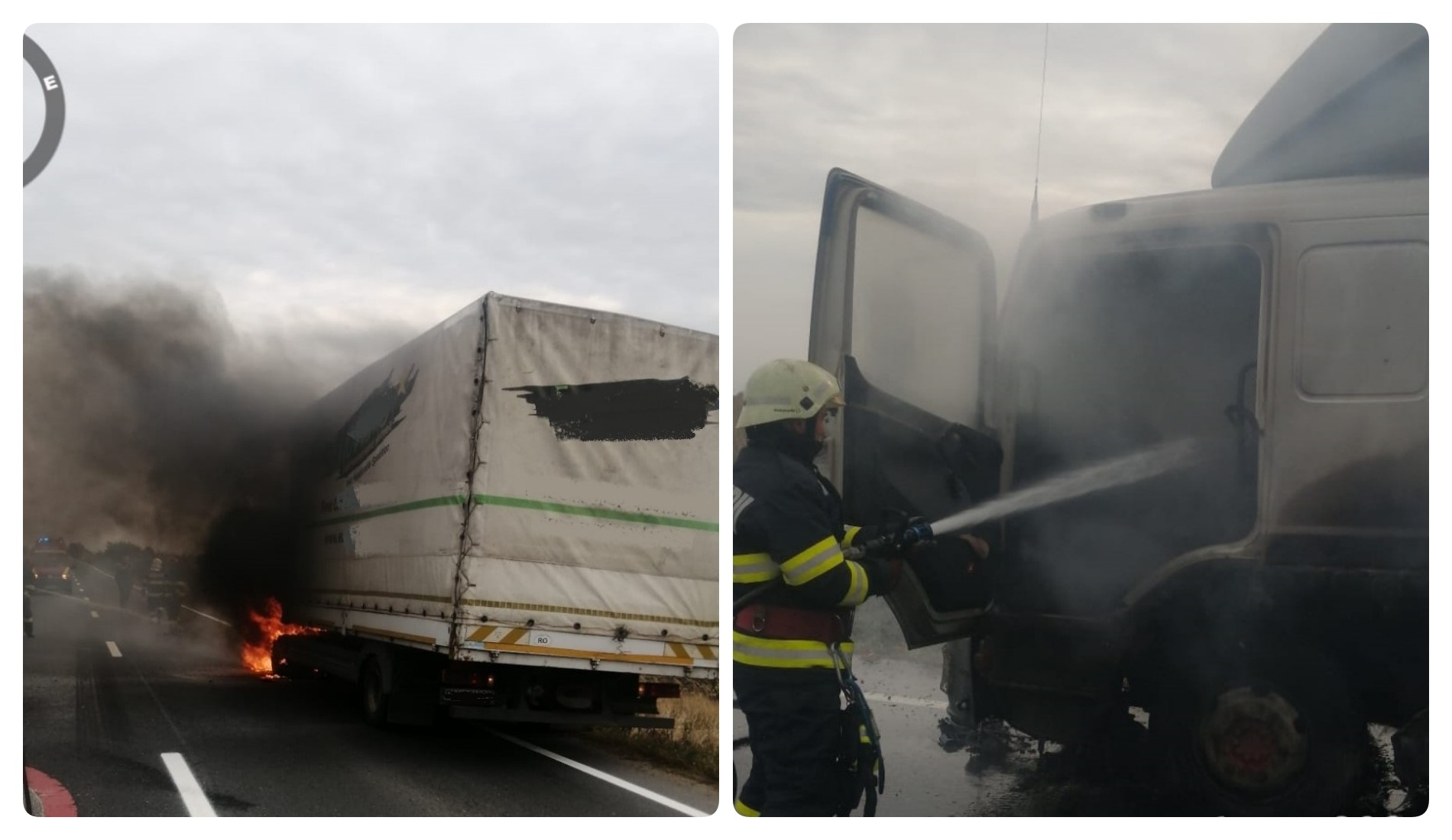 Un camion plin cu legume a luat foc astazi pe DN79, intre localitatile Salonta si Ciumeghiu