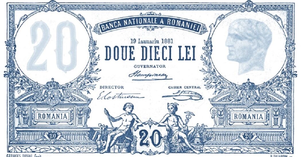 Banca Națională a României va lansa replica pe suport de polimer după prima bancnotă de 20 lei emisă de BNR în 1881