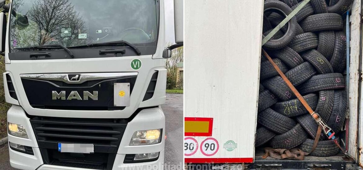 Romania, tara deseurilor! Politistii de frontiera bihoreni si Garda de mediu au blocat un transport de peste 10 de tone de deseuri – anvelope uzate, la intrarea in tara din Vama Bors