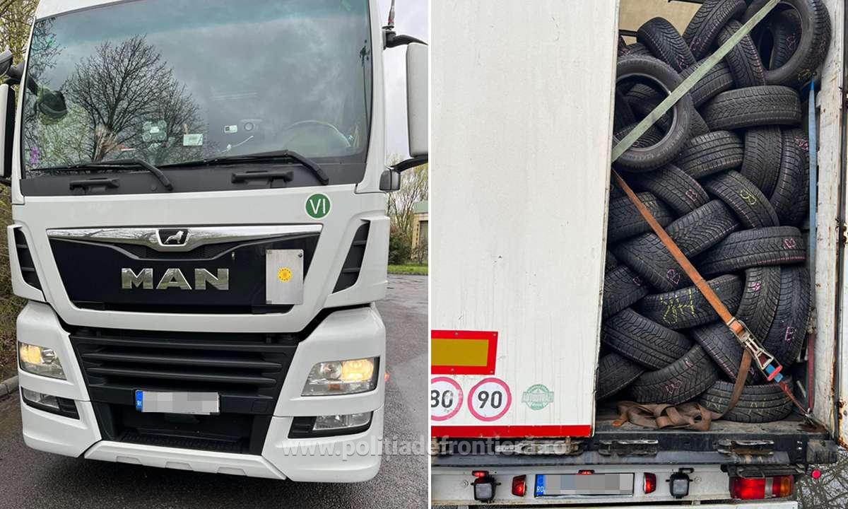 Romania, tara deseurilor! Politistii de frontiera bihoreni si Garda de mediu au blocat un transport de peste 10 de tone de deseuri – anvelope uzate, la intrarea in tara din Vama Bors
