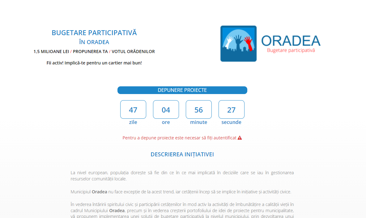 Bugetare participativa Oradea 2022. Primaria Oradea a lansat programul de bugetare participativă, cu un nou regulament