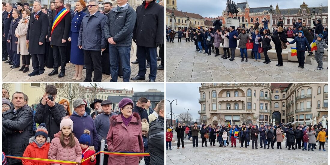 Foto | Sute de oradeni au celebrat Unirea Principatelor Romane in Piata Unirii, alaturi de autoritatile locale si judetene