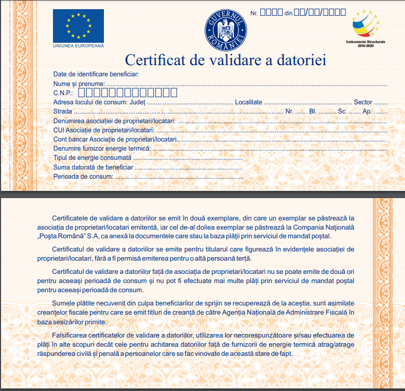 Certificatele de validare a datoriilor