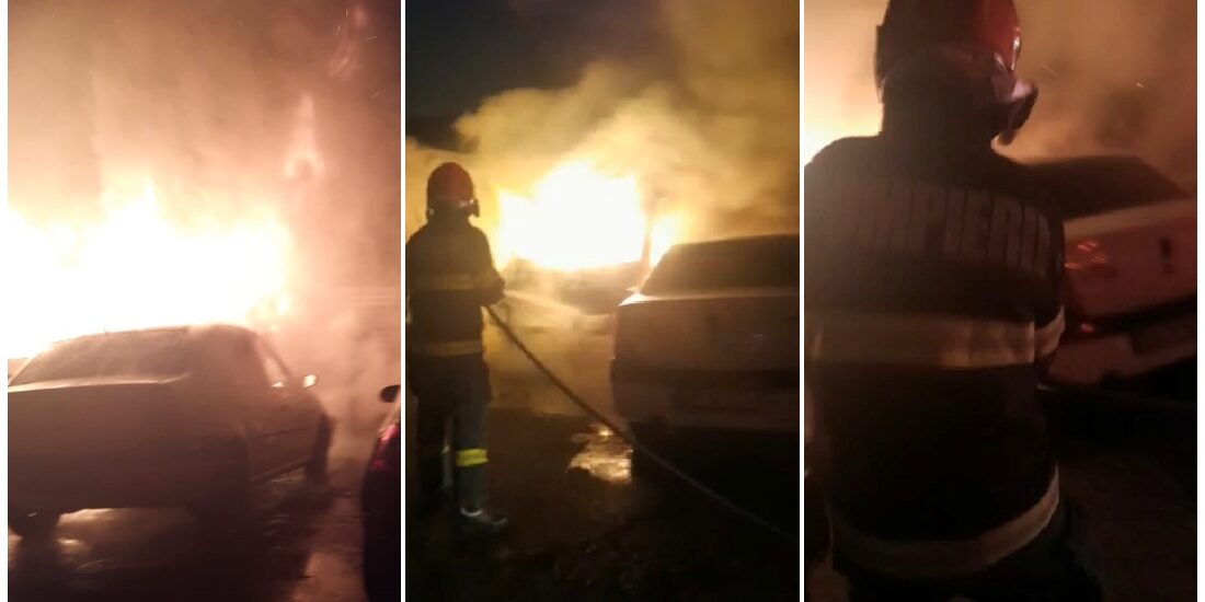 Incendiu puternic, in aceasta noapte, la un service auto de pe Calea Clujului din Oradea. Mai multe masini au ars sau au suferit pagube
