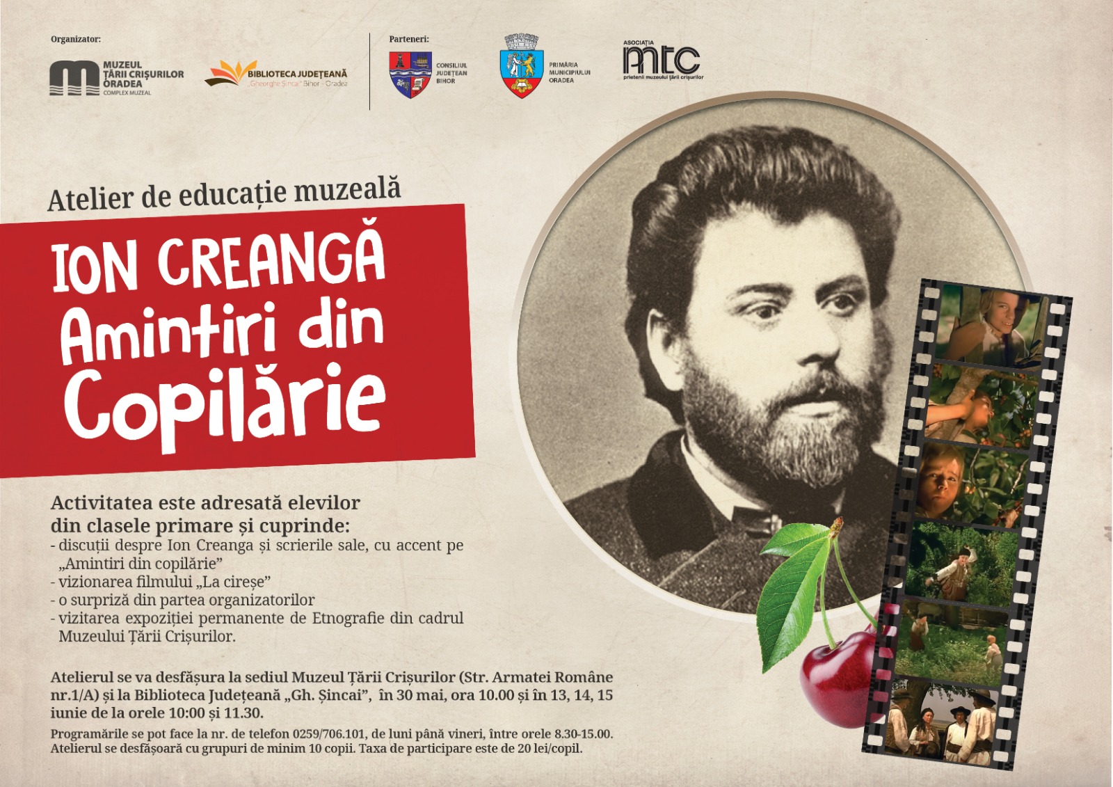 Atelier de educație muzeală „Ion Creangă – Amintiri din copilărie!” la Muzeul Tarii Crisurilor, adresat copiilor din ciclul primar