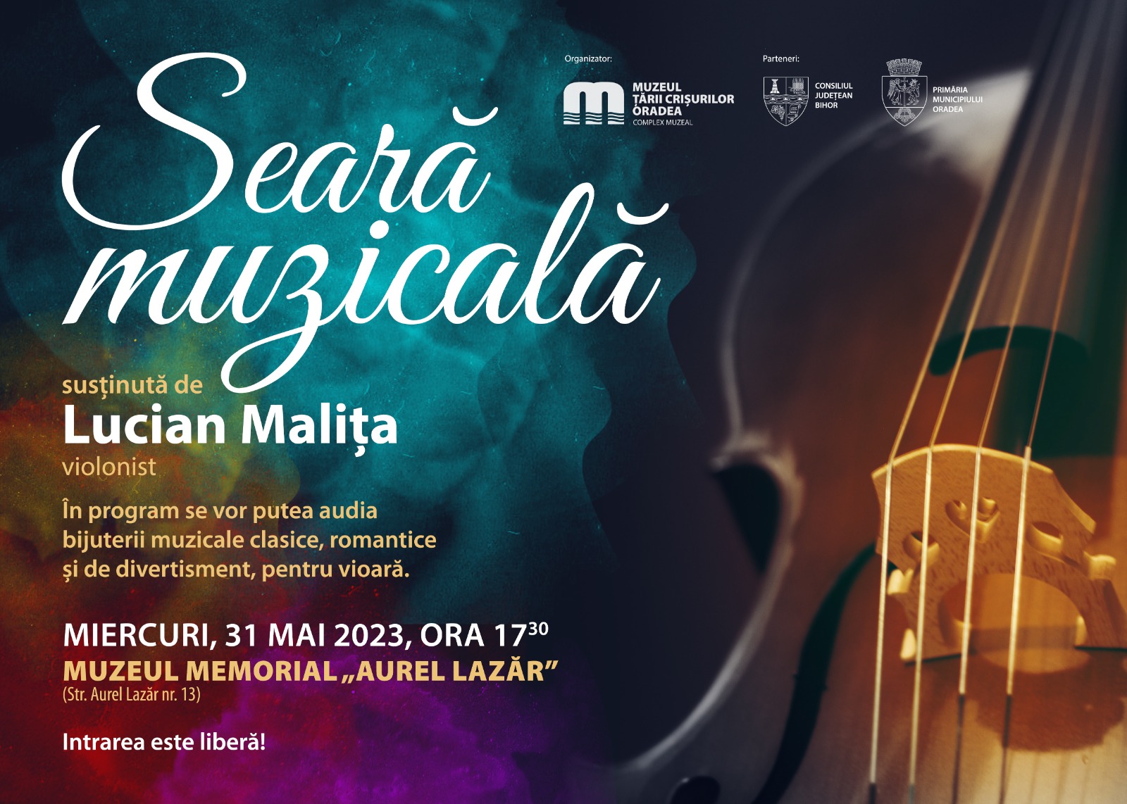 Seară muzicală susținută de violonistul Lucian Malița la Muzeul Aurel Lazar. Intrarea este libera!
