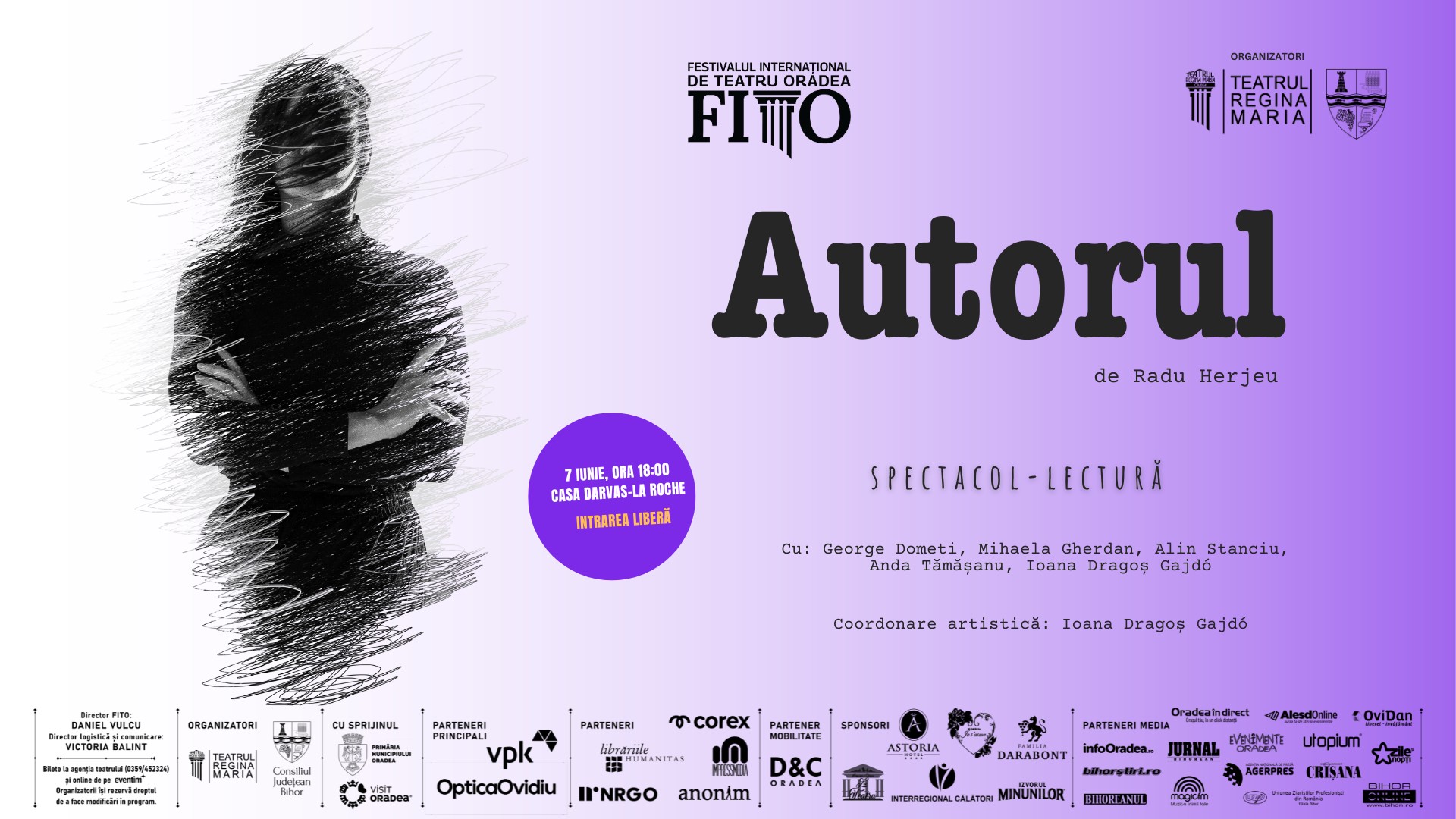 Eveniment conex FITO – Spectacol de lectura cu jurnalistul si scriitorul roman Radu-Bogdan Herjeu, in coordonarea artistica a actritei Ioana Dragoș Gajdo