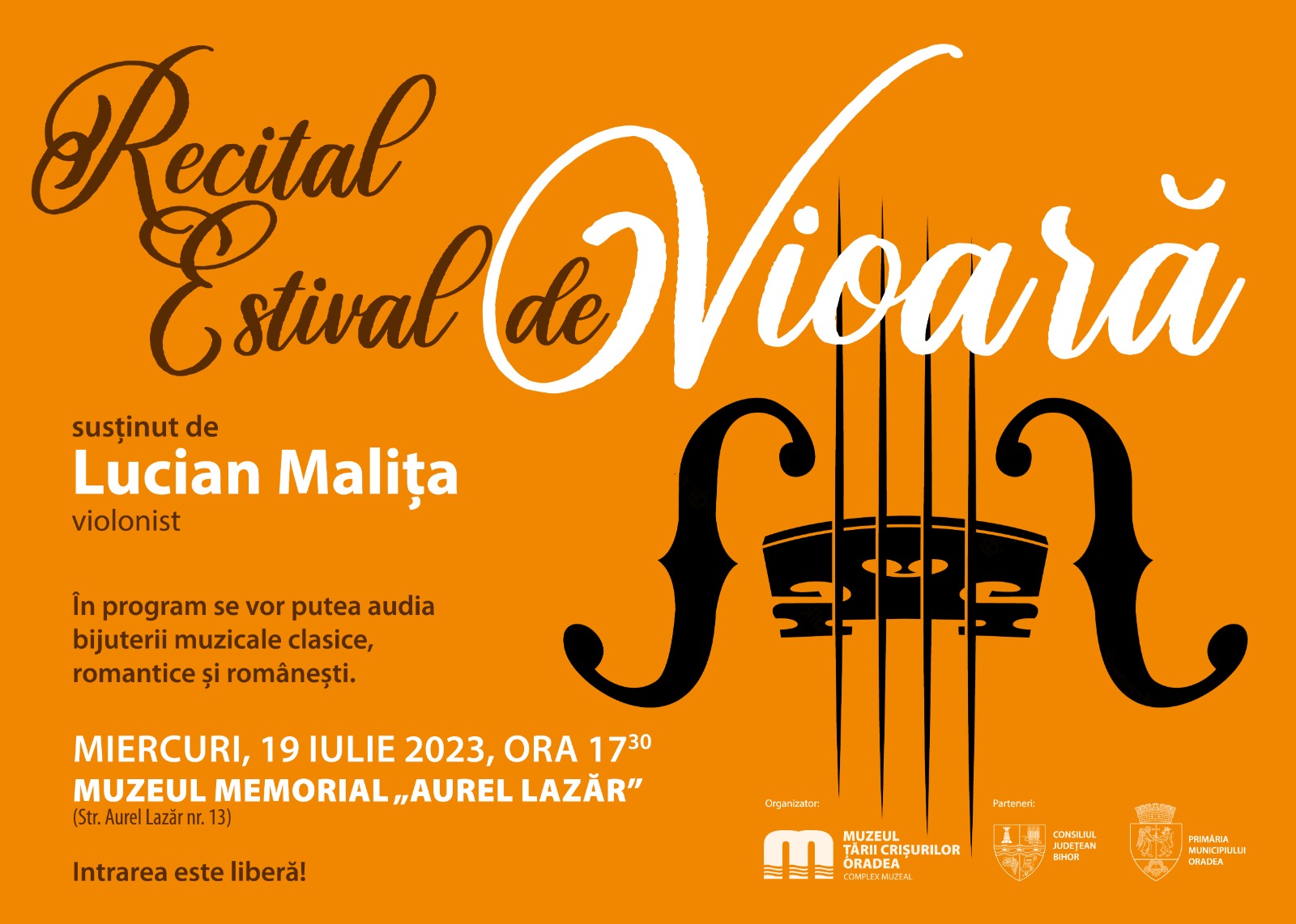 Recital estival de vioară la Muzeul Aurel Lazar din Oradea. Intrarea libera!