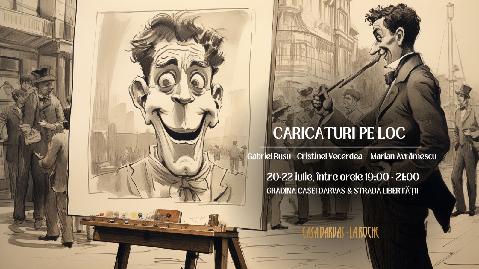 Caricaturi pe loc pentru cei care vor să rămână cu o amintire frumoasă, din aceasta seara la Casa Darvas la Roche si in Parcul Libertatii din Oradea