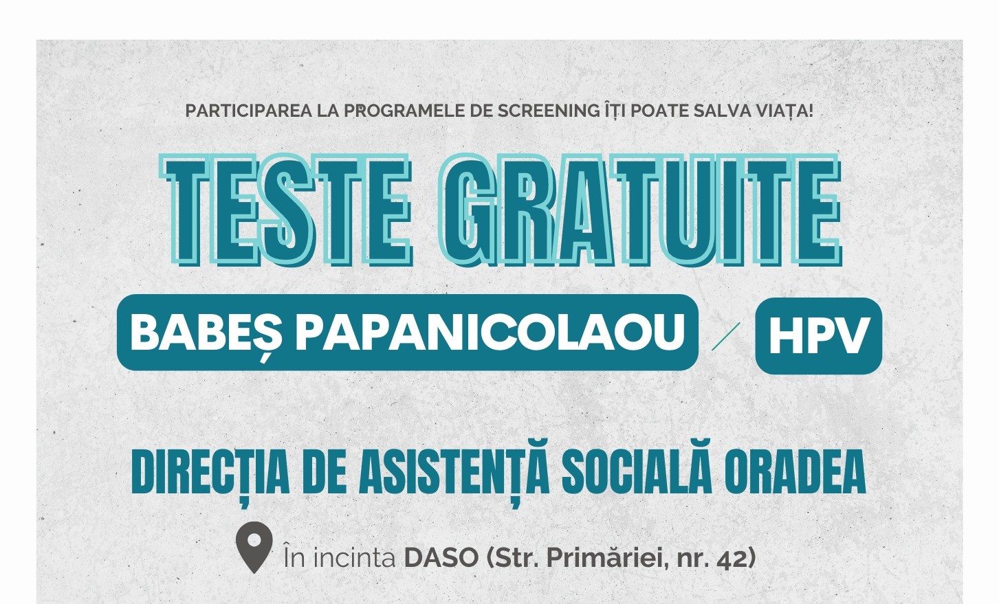 Testare gratuita HPV sau Babeș Papanicolau in Oradea la sediul DASO.