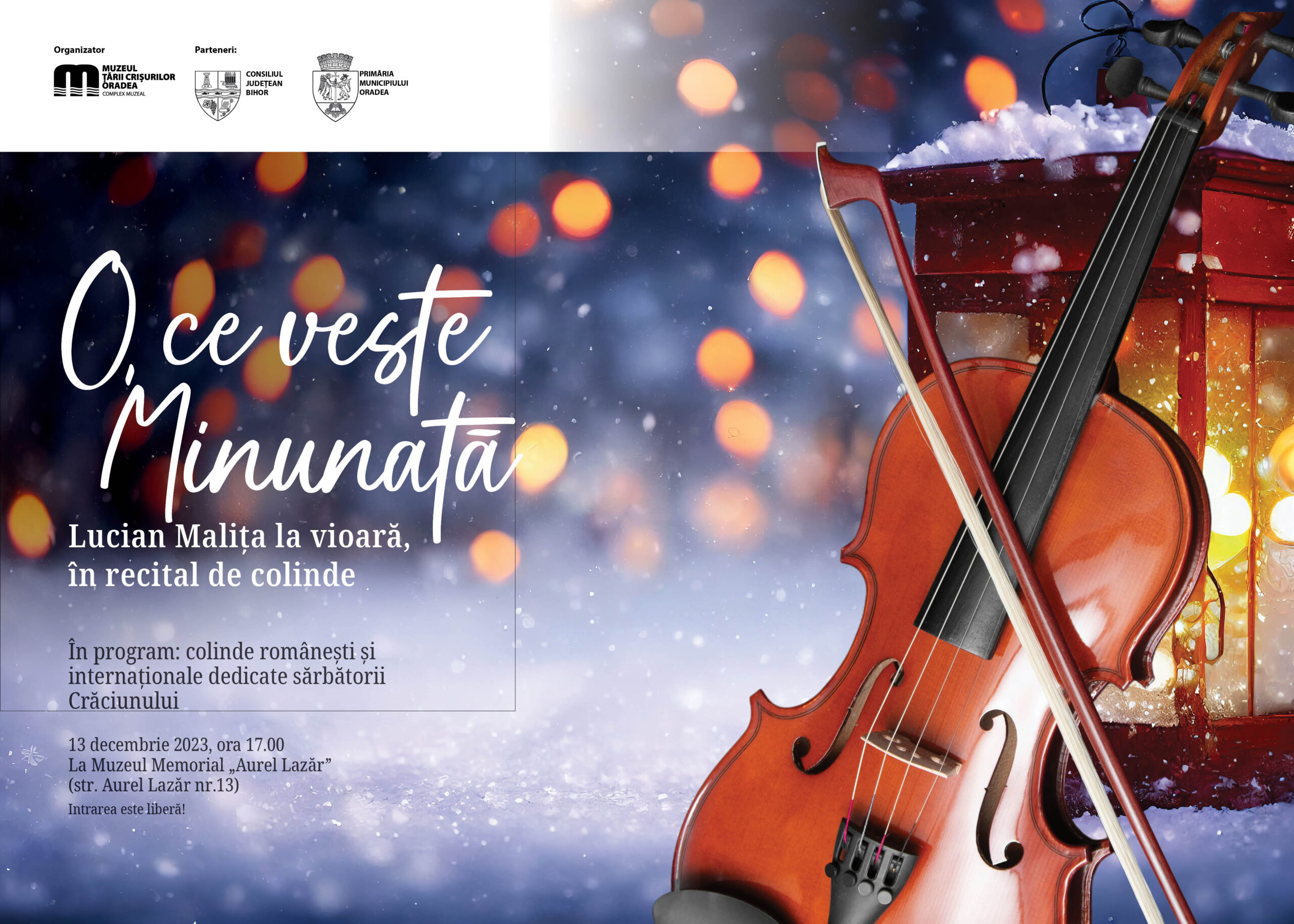 O, ce veste minunată! Concert de colinde susținut de violonistul Lucian Malița la Muzeul Aurel Lazar din Oradea