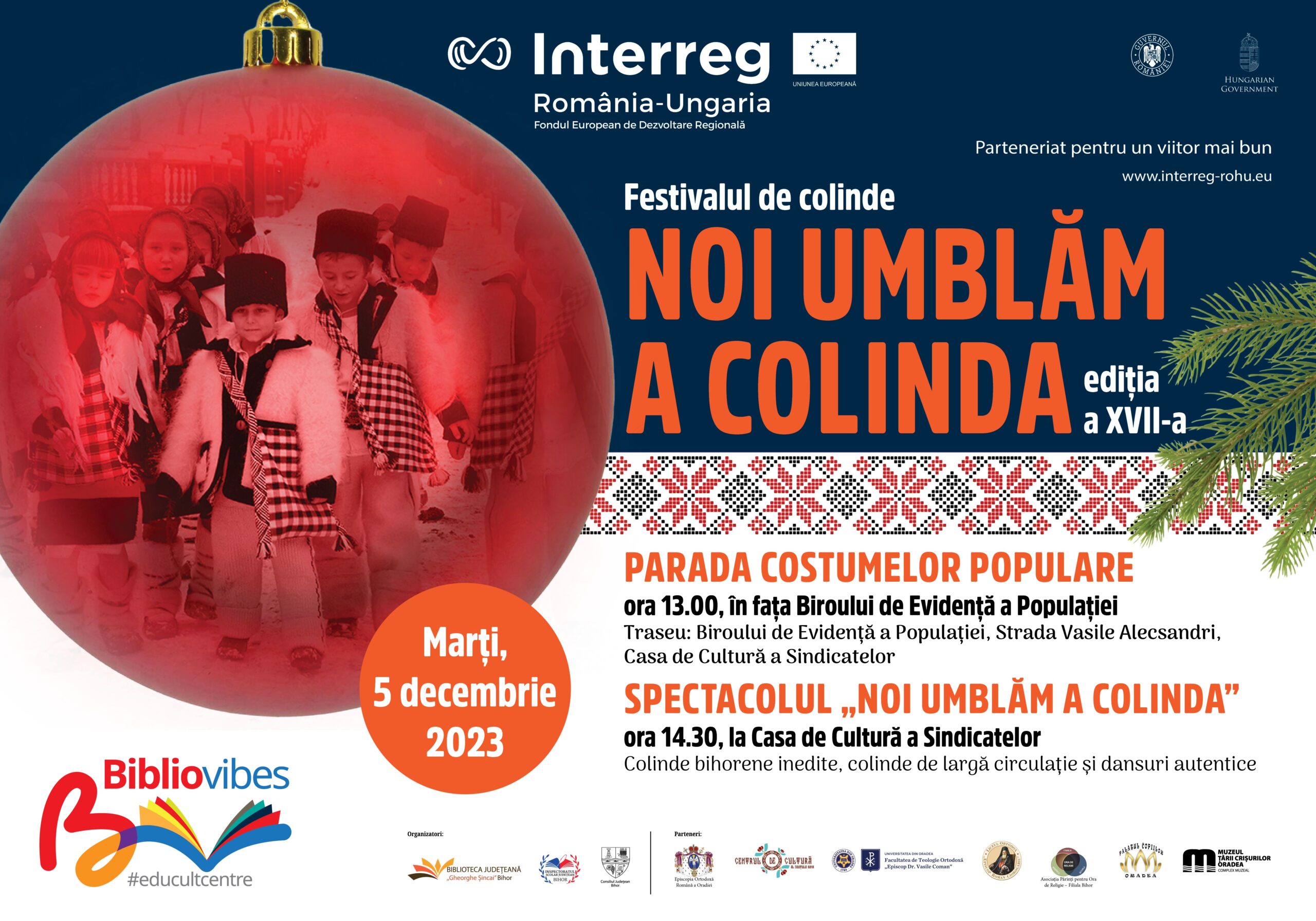 Paradă a costumelor populare, concert de colinde și dansuri tradiționale autentice, maine in diferite locatii din Oradea