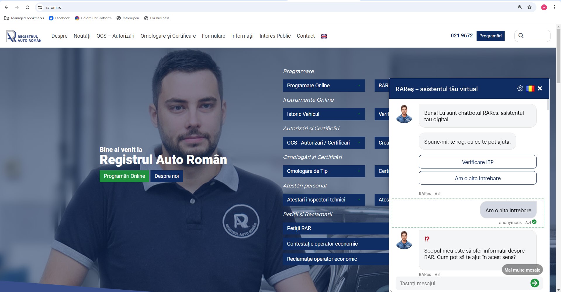 RAR are un chatbot care raspunde intrebarile utilizatorilor
