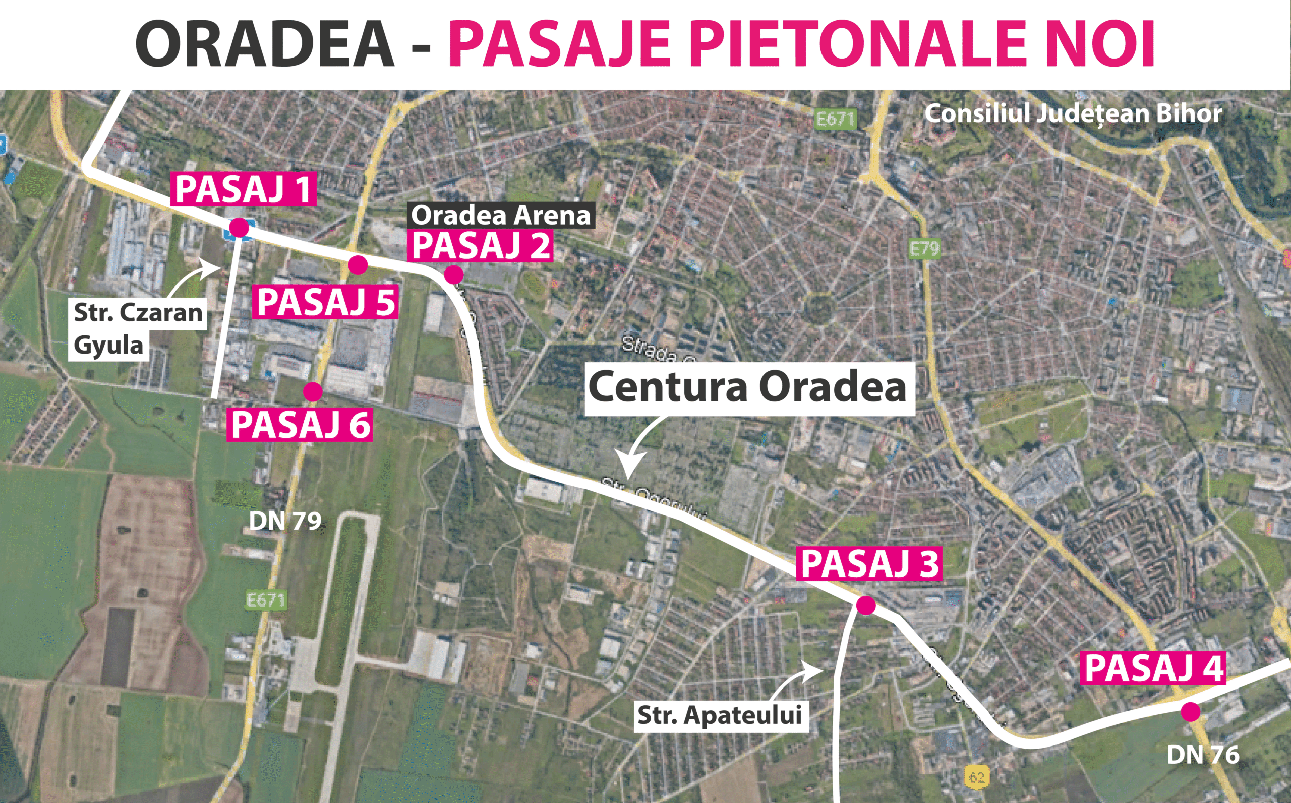 Patru pasaje pietonale subterane pe Centura Oradea: Consiliul Județean Bihor lansează licitația pentru lucrări