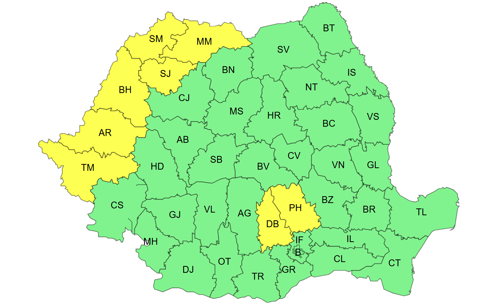 Cod galben de furtuni în Bihor. Vijelii și grindină, până joi seara